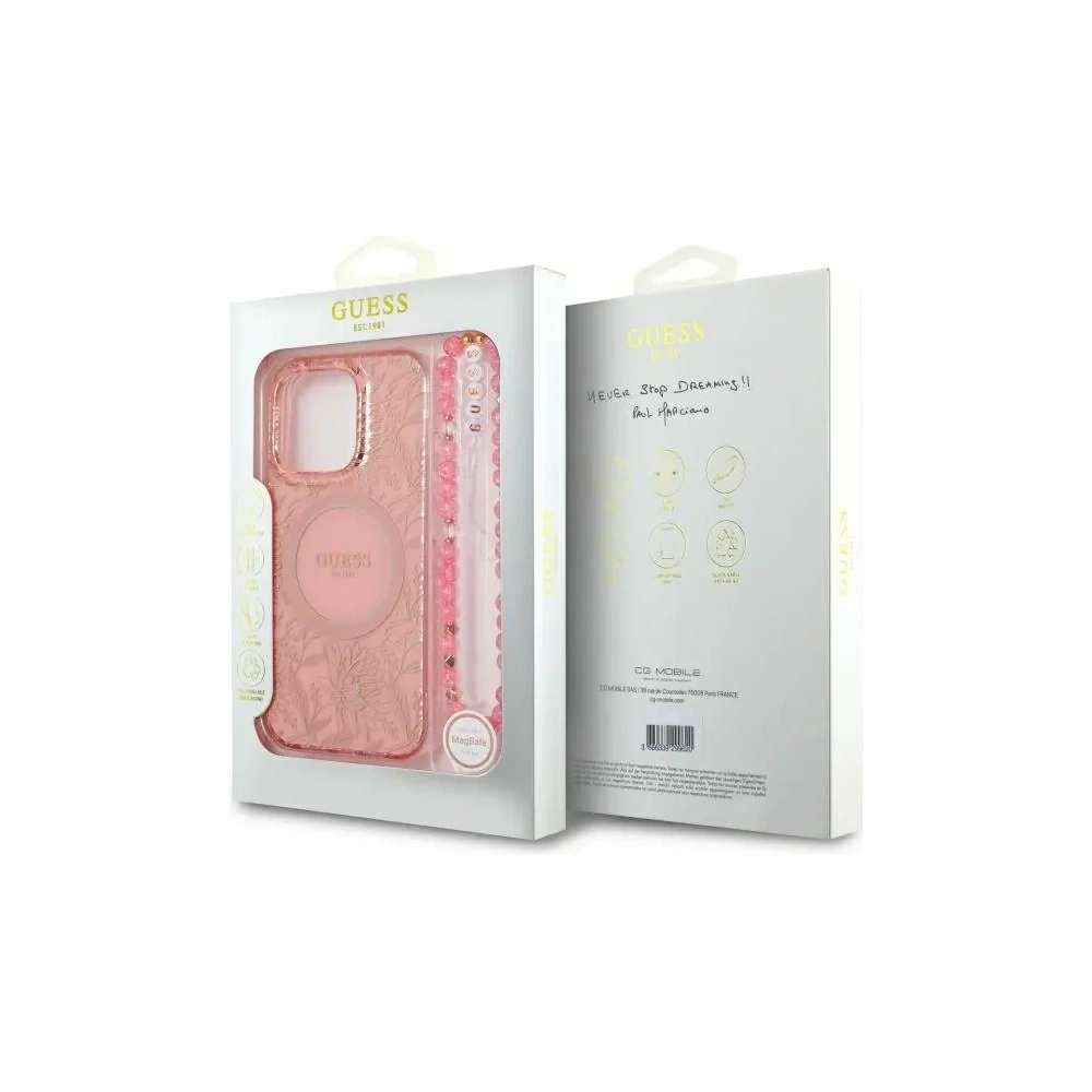 Hurtownia GSM - Guess GUHMP16XHCPOFPP Apple iPhone 16 Pro Max carcasă rigidă IML Flori Allover Electro cu curea din perlă MagSafe roz - GUE4201 - {ean13} - Hurt