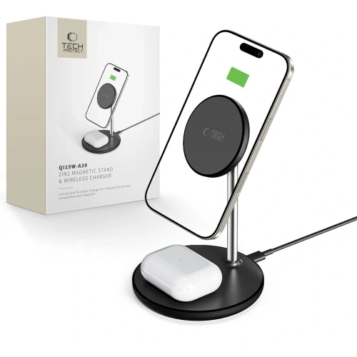 Ładowarka bezprzewodowa Tech-Protect QI15W-A39 2in1 Magnetic MagSafe Wireless Charger Black
