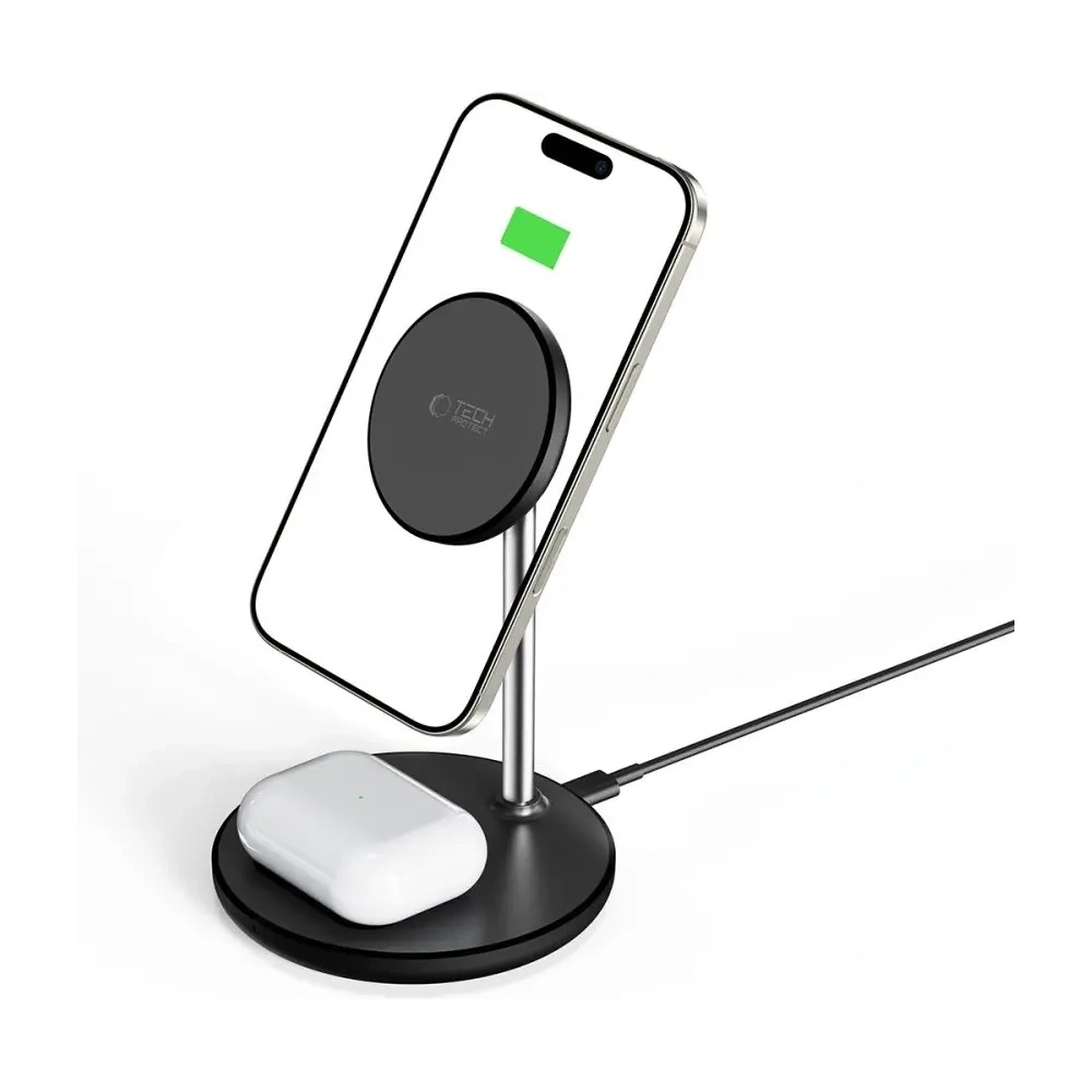 Hurtownia GSM - Tech-Protect QI15W-A39 2in1 Magnetic Încărcător Wireless MagSafe Negru - THP3616 - {ean13} - Hurt