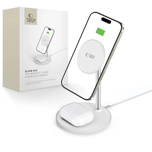 Ładowarka bezprzewodowa Tech-Protect QI15W-A39 2in1 Magnetic MagSafe Wireless Charger White