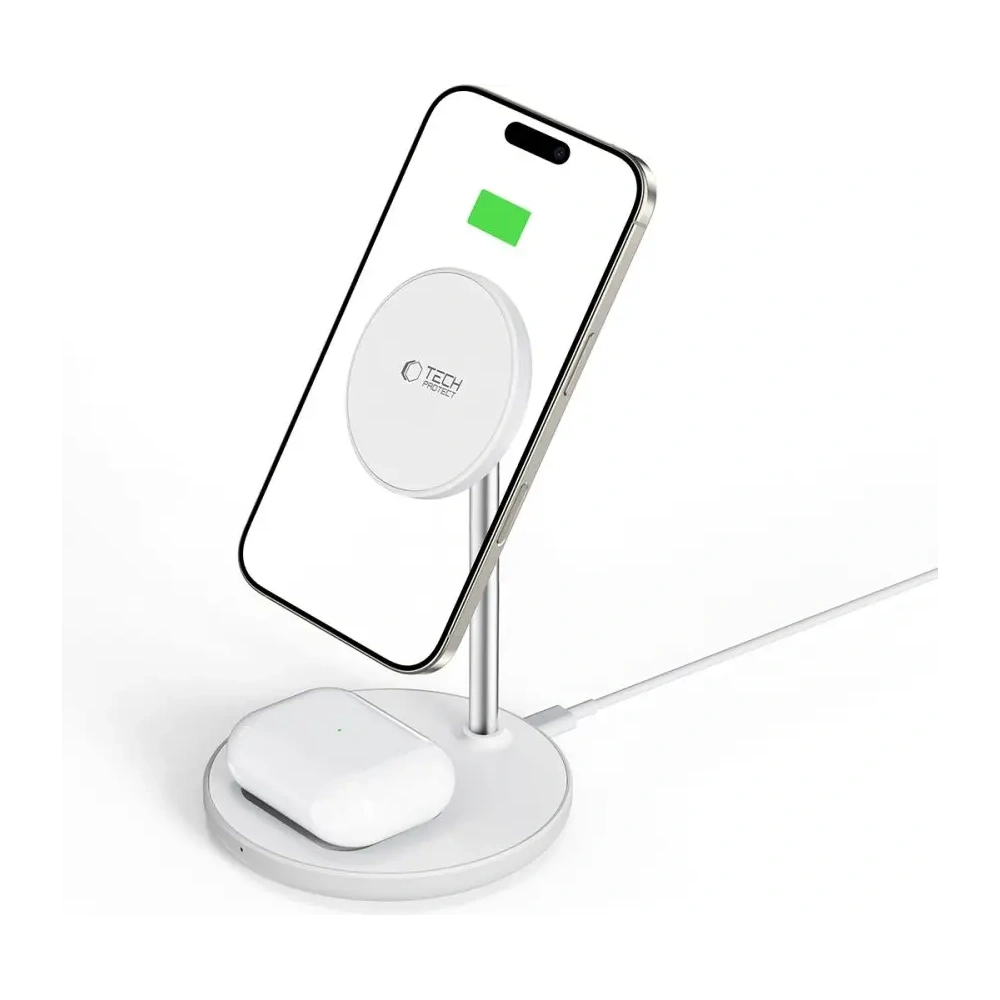Hurtownia GSM - Tech-Protect QI15W-A39 2in1 Magnetic MagSafe Vezeték nélküli Töltő Fehér - THP3617 - {ean13} - Hurt