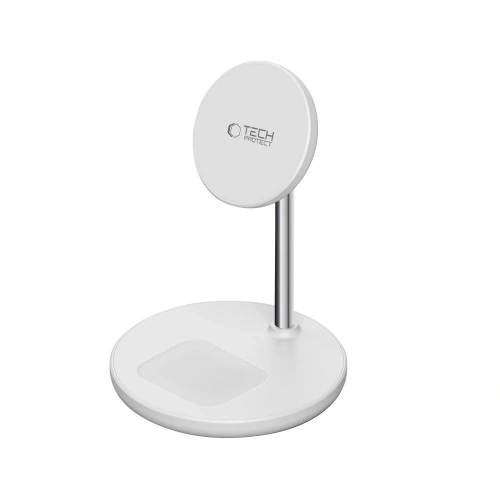 Ładowarka bezprzewodowa Tech-Protect QI15W-A39 2in1 Magnetic MagSafe Wireless Charger White