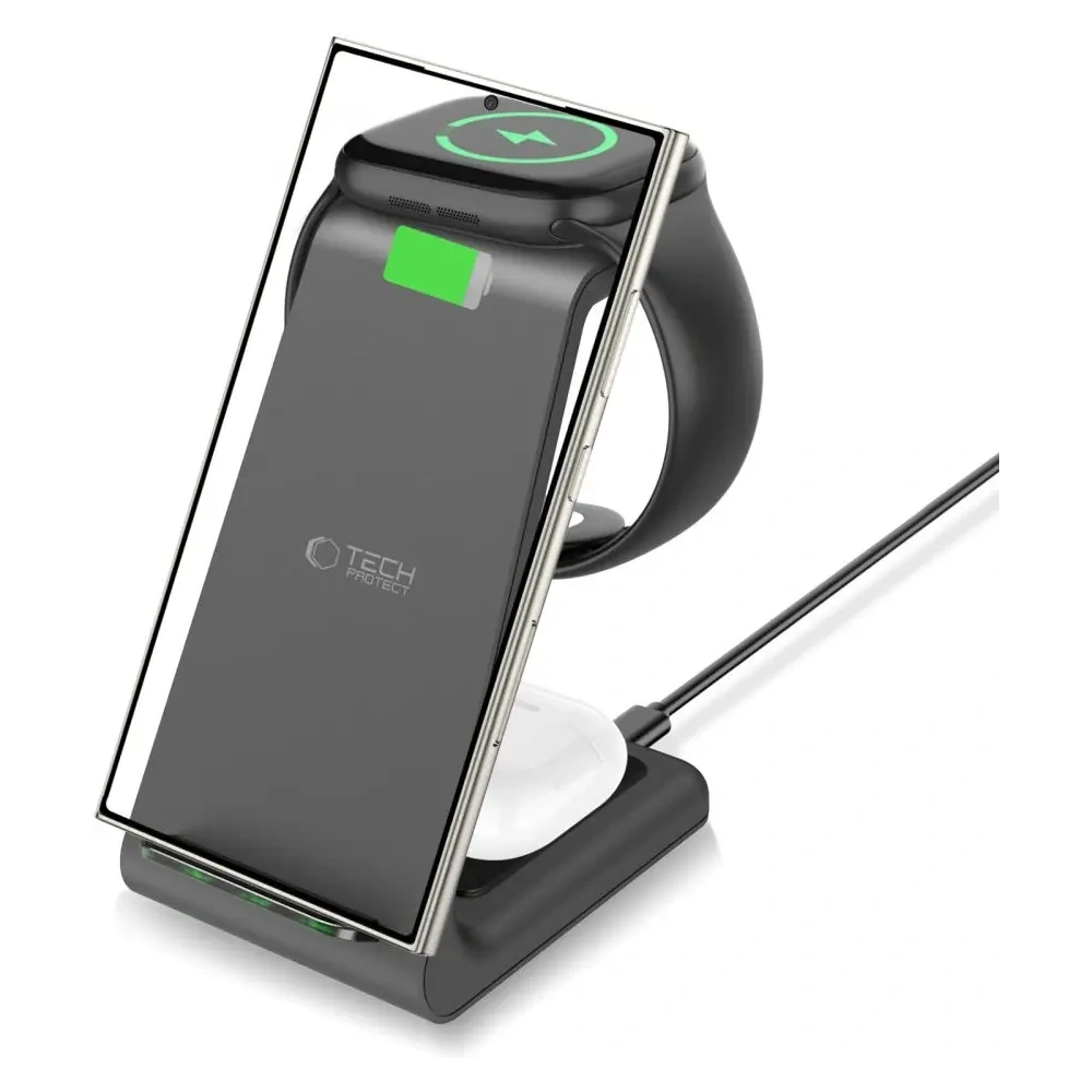Hurtownia GSM - Tech-Protect QI15W-A36 3in1 Vezeték nélküli töltő Androidhoz Fekete - THP3623 - {ean13} - Hurt