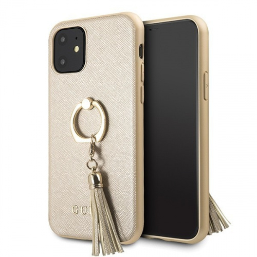 Hurtownia Guess - 3700740466438 - GUE433BEI - Etui Guess GUHCN61RSSABE Apple iPhone 11 beige/beżowy hard case Saffiano with ring stand - B2B homescreen