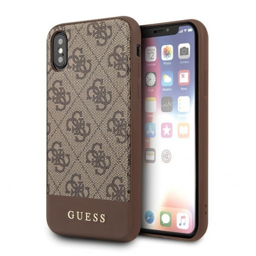 Guess GUHCPXG4GLBR iPhone X/Xs brown hard case 4G Stripe Collection