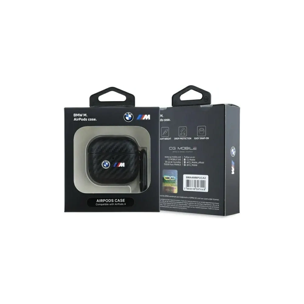 Hurtownia GSM - BMW BMA4WMPUCA2 Apple AirPods 4 husă Carbon Dublu Logo metalic negru - BMW797 - {ean13} - Hurt