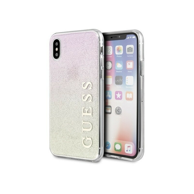 Guess GUHCPXPCUGLGPI iPhone X/Xs gold pink hard case Gradient Glitter