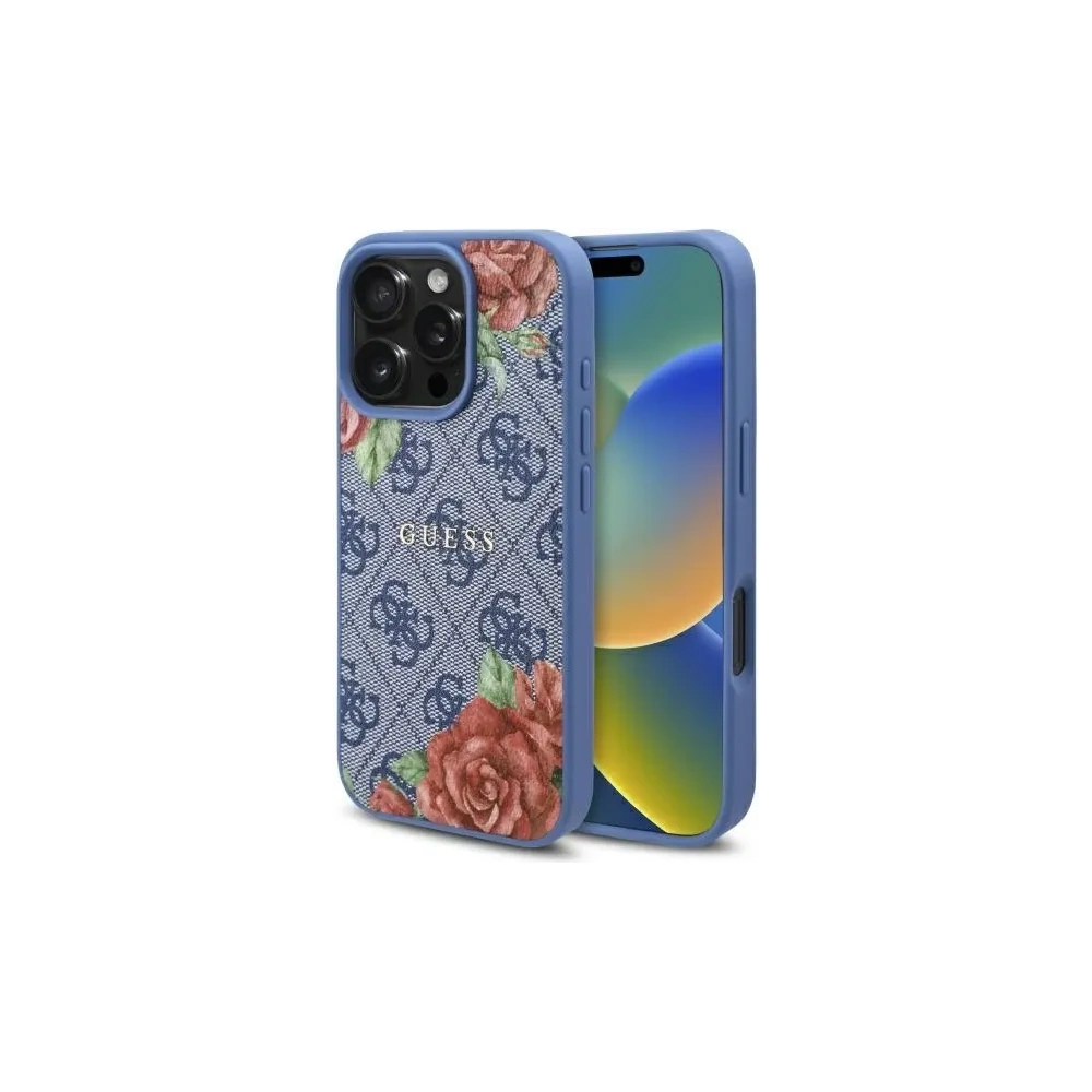 Wholesale Guess GUHMP16LP4ROPEMCB Apple iPhone 16 Pro hardcase 4G Flowers Print MagSafe blue - GUE4203 - {ean13} - Hurt