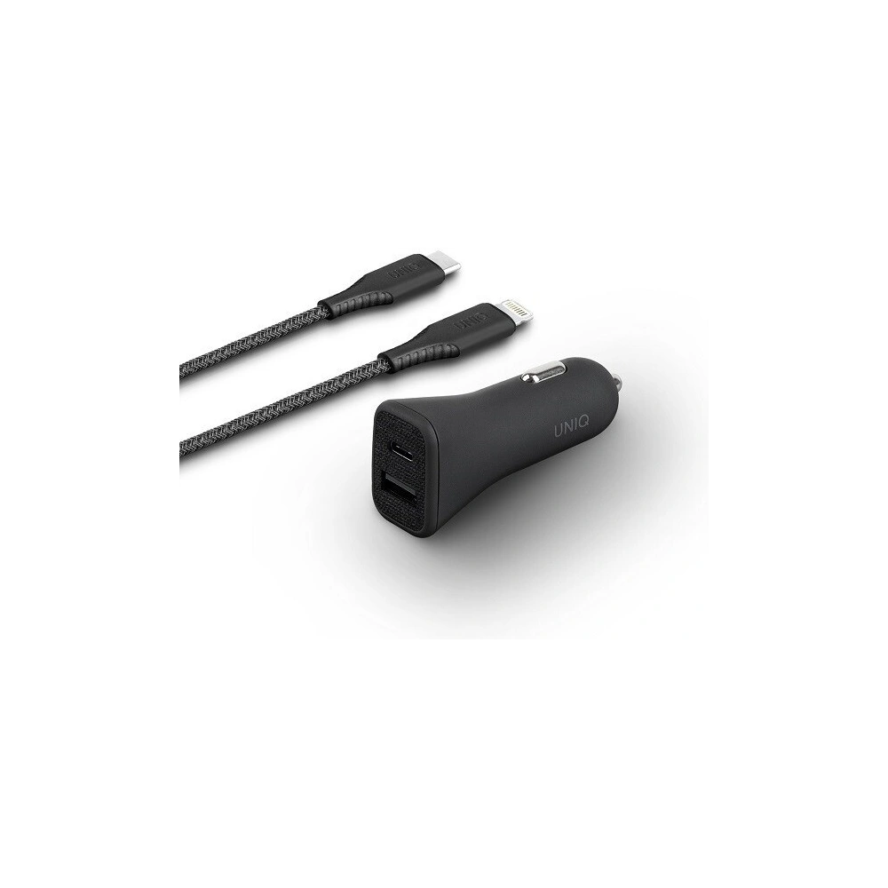 Wholesale UNIQ Car Charger Votra Duo P30 USB-C PD 30W MFI + cable USB-C to lightning charcoal black - UNIQ215BLK - {ean13} - Hurt