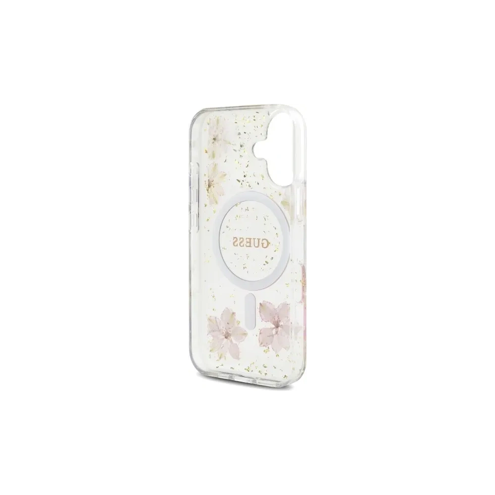 Etui Guess GUHMP16SRBFGFGMP Apple iPhone 16 hardcase Resin Flower Glitter MagSafe różowy/pink