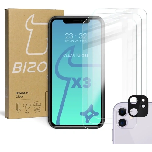 Szkło hartowane Bizon Glass Clear - 3 szt. + obiektyw Apple iPhone 11