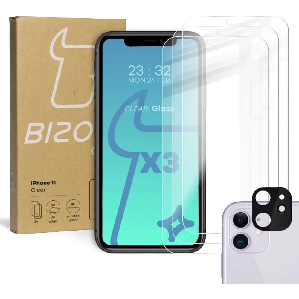 Wholesale Bizon Glass Clear tempered glass - 3 pcs. + lens glass Apple iPhone 11 - BIZ93 - {ean13} - Hurt