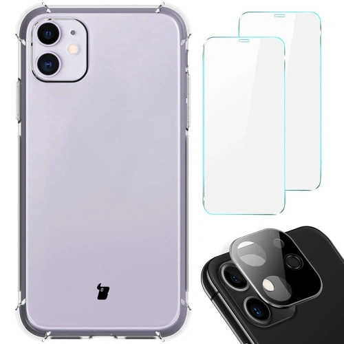 Etui + 2x szkło na ekran + obiektyw Bizon Case Clear Pack do Apple iPhone 11 przezroczyste