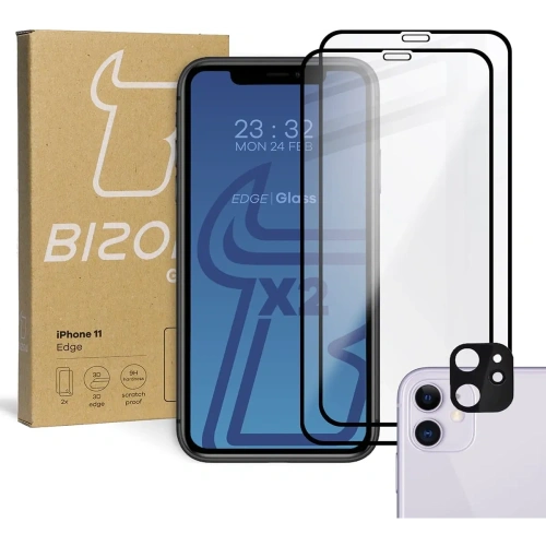 Szkło hartowane Bizon Glass Edge CF - [2 PACK] + ochrona na obiektyw Apple iPhone 11 czarne