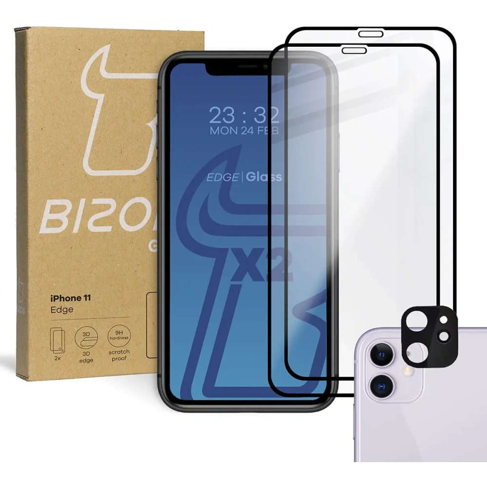 Wholesale Bizon Glass Edge CF tempered glass - [2 PACK] + lens protection Apple iPhone 11 black - BIZ95 - {ean13} - Hurt