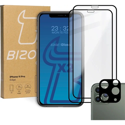 Szkło hartowane Bizon Glass Edge - [2 PACK] + ochrona na obiektyw Apple iPhone 11 Pro czarne
