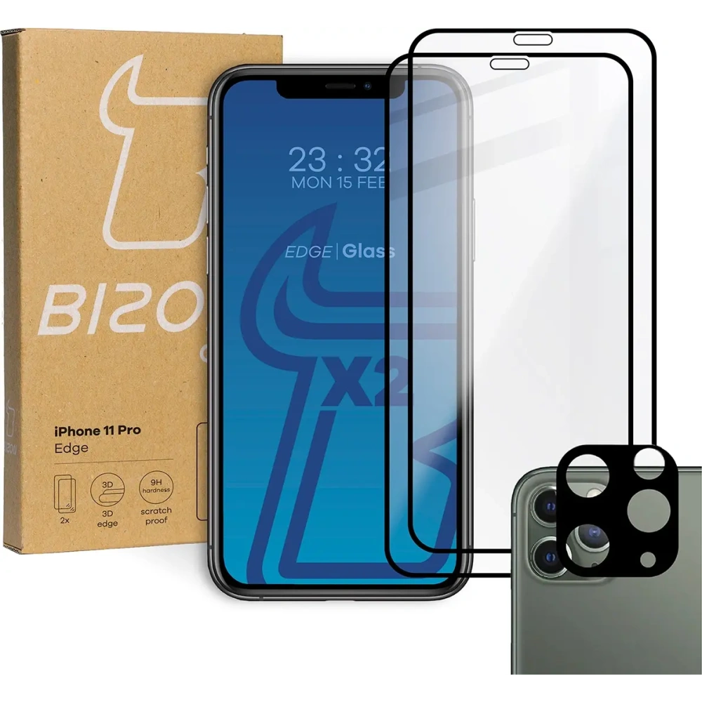 Hurtownia GSM - Bizon Glass Edge gehärtetes Glas - [2 PACK] + Linsenschutz Apple iPhone 11 Pro schwarz - BIZ98 - {ean13} - Hurt