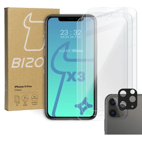Szkło hartowane Bizon Glass Clear - 3 szt. + obiektyw Apple iPhone 11 Pro