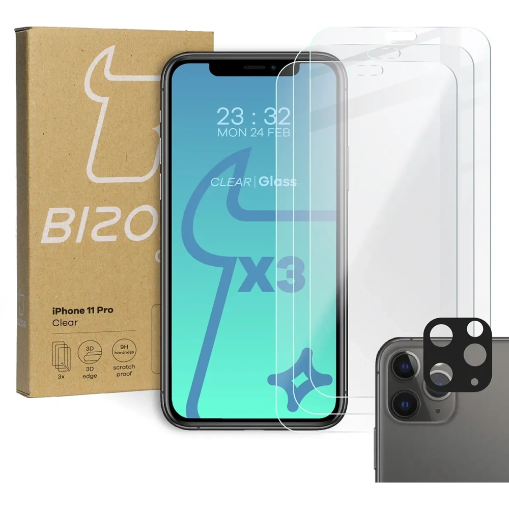 Hurtownia GSM - Tvrzené sklo Bizon Glass Clear - 3 ks + objektiv Apple iPhone 11 Pro - BIZ99 - {ean13} - Hurt