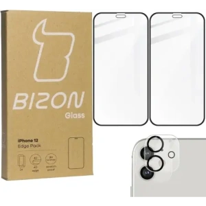 Hurtownia GSM - Tvrdé sklo Bizon Glass Edge CF - [2 PACK] + ochrana na objektiv Apple iPhone 12 černé - BIZ117 - {ean13} - Hurt