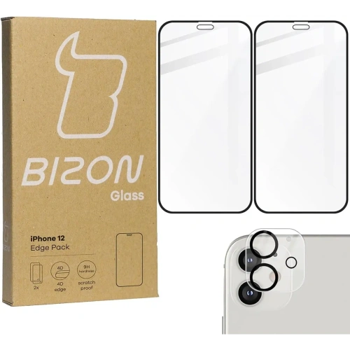 Szkło hartowane Bizon Glass Edge CF - [2 PACK] + ochrona na obiektyw Apple iPhone 12 czarne