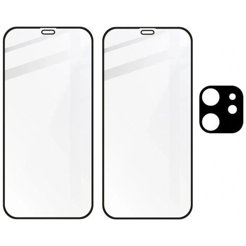 Szkło hartowane Bizon Glass Edge CF - [2 PACK] + ochrona na obiektyw Apple iPhone 12 Mini czarne