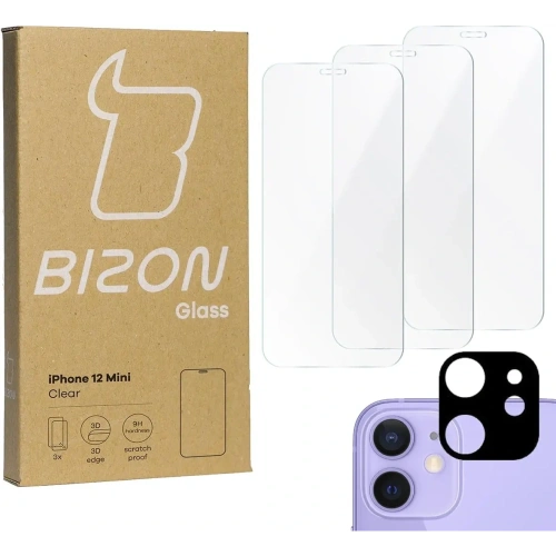 Szkło hartowane Bizon Glass Clear - 3 szt. + obiektyw Apple iPhone 12 Mini