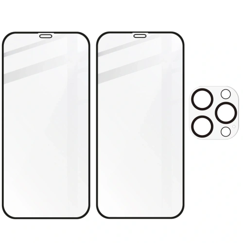 Szkło hartowane Bizon Glass Edge CF - [2 PACK] + ochrona na obiektyw Apple iPhone 12 Pro czarne