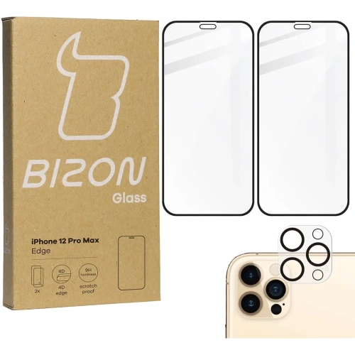 Szkło hartowane Bizon Glass Edge CF - [2 PACK] + ochrona na obiektyw Apple iPhone 12 Pro Max czarne