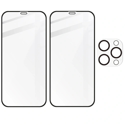 Szkło hartowane Bizon Glass Edge CF - [2 PACK] + ochrona na obiektyw Apple iPhone 12 Pro Max czarne