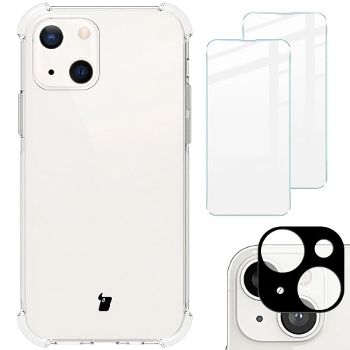 Etui + 2x szkło na ekran + obiektyw Bizon Case Clear Pack do Apple iPhone 13 przezroczyste