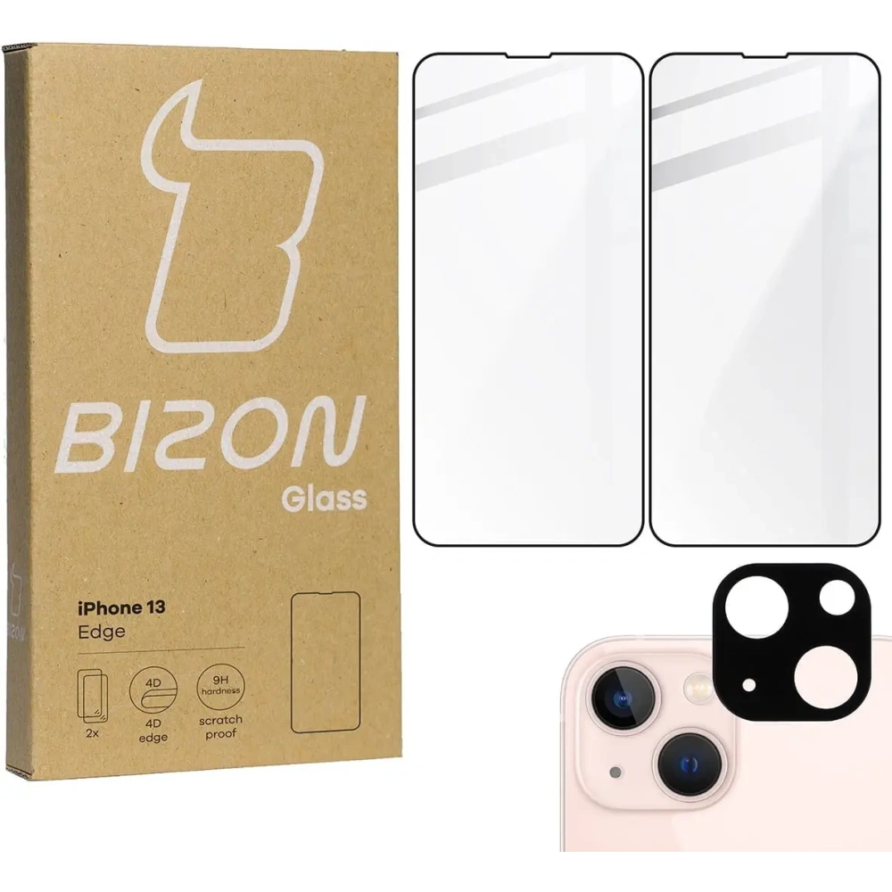 Hurtownia GSM - Sklářské sklo Bizon Glass Edge - [2 PACK] + ochrana na objektiv Apple iPhone 13 černé - BIZ150 - {ean13} - Hurt
