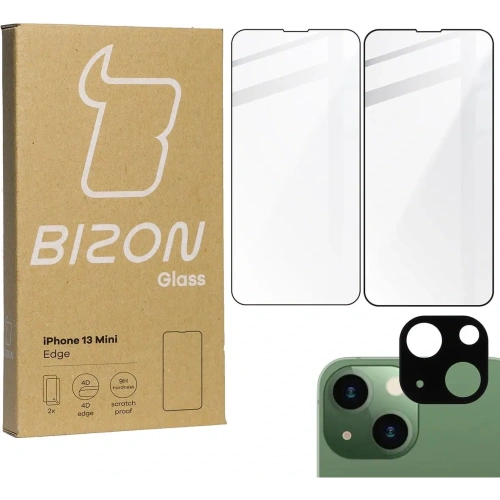 Szkło hartowane Bizon Glass Edge - [2 PACK] + ochrona na obiektyw Apple iPhone 13 Mini czarne
