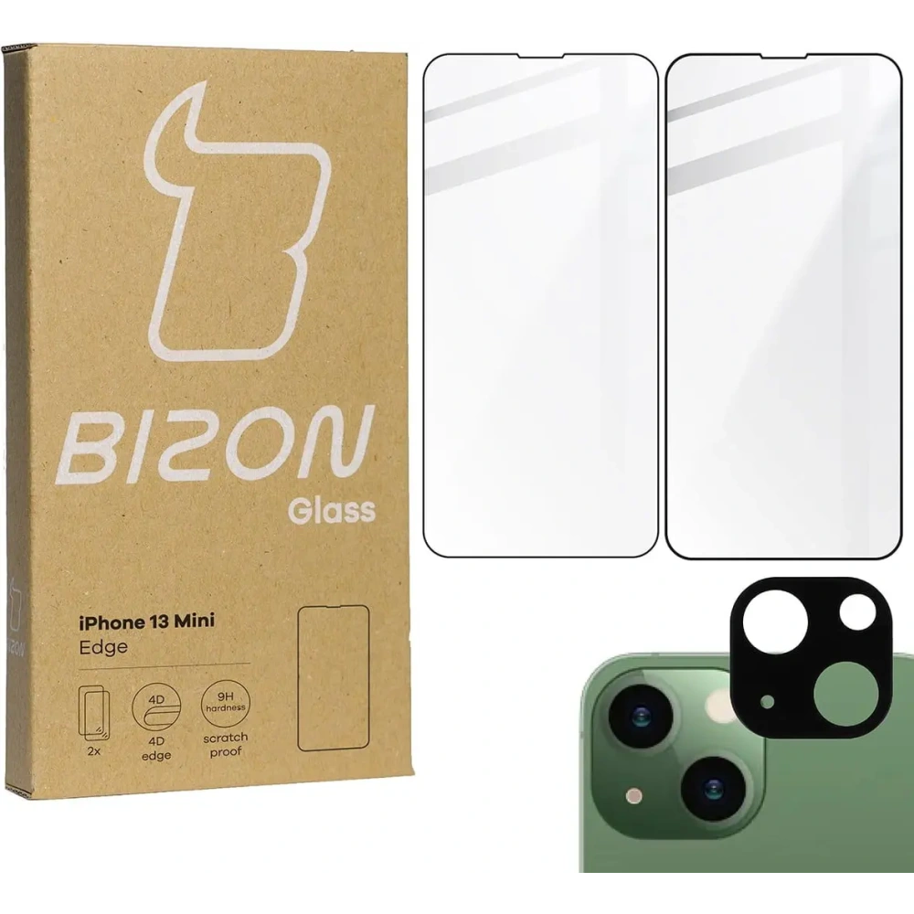 Wholesale Bizon Glass Edge tempered glass - [2 PACK] + lens protection Apple iPhone 13 Mini black - BIZ153 - {ean13} - Hurt