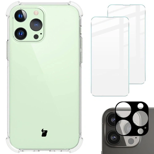 Etui + 2x szkło na ekran + obiektyw Bizon Case Clear Pack do Apple iPhone 13 Pro przezroczyste