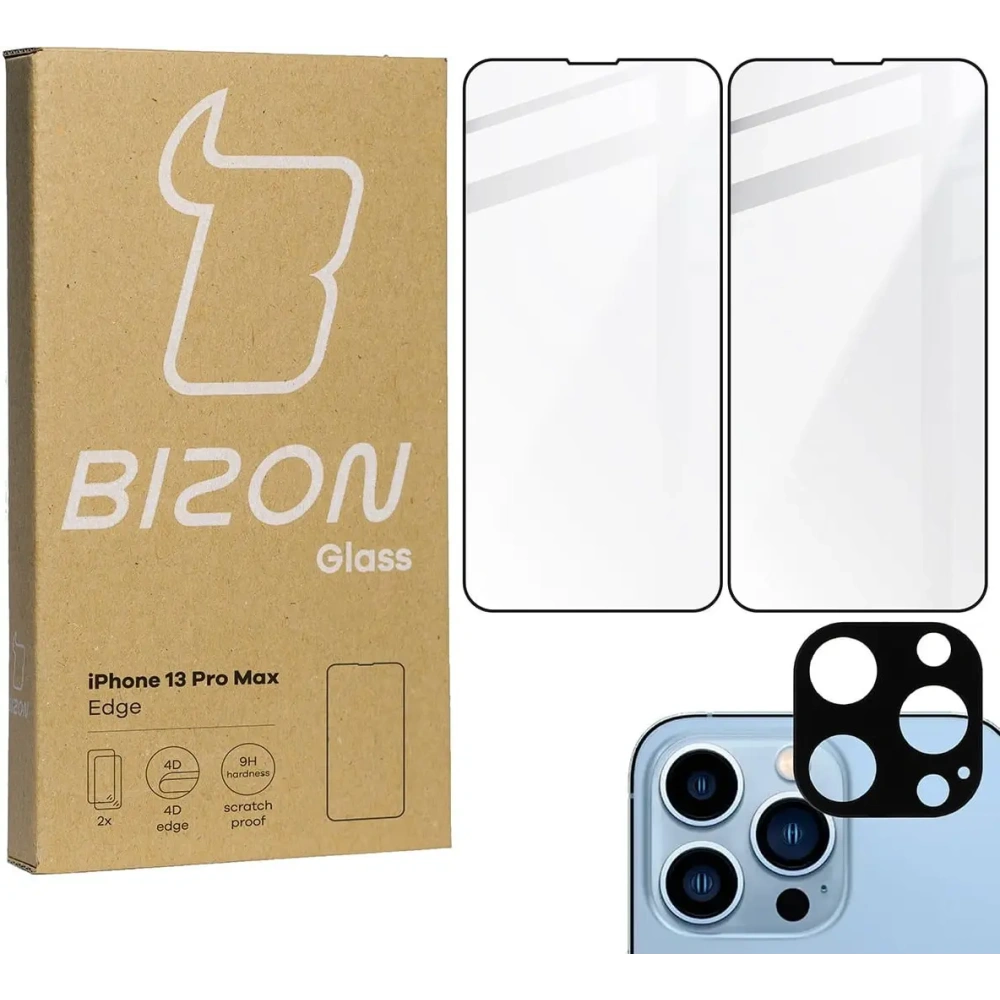 Hurtownia GSM - Bizon Glass Edge sticlă temperată - [2 PACK] + protecție lentilă Apple iPhone 13 Pro Max negru - BIZ175 - {ean13} - Hurt