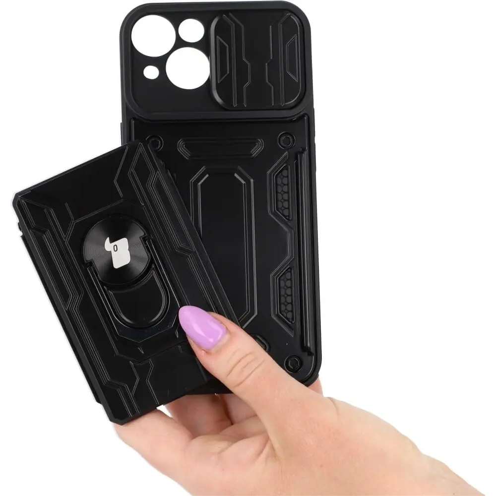Wholesale Bizon Case Camshield Card Slot Ring Apple iPhone 14 black - BIZ188 - {ean13} - Hurt