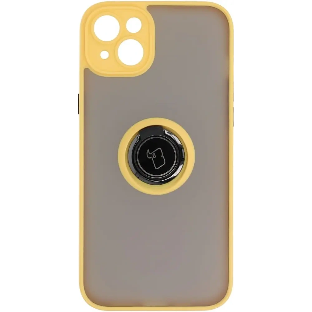 Hurtownia GSM - Etui z uchwytem na palec Bizon Case Hybrid Ring do Apple iPhone 14 Plus przydymione z żółtą ramką - BIZ200 - {ean13} - Hurt
