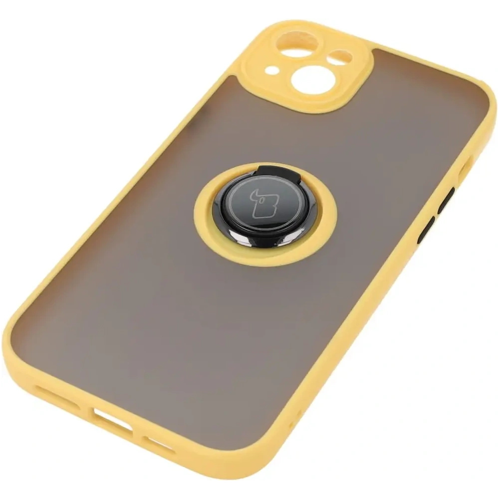 Hurtownia GSM - Etui z uchwytem na palec Bizon Case Hybrid Ring do Apple iPhone 14 Plus przydymione z żółtą ramką - BIZ200 - {ean13} - Hurt