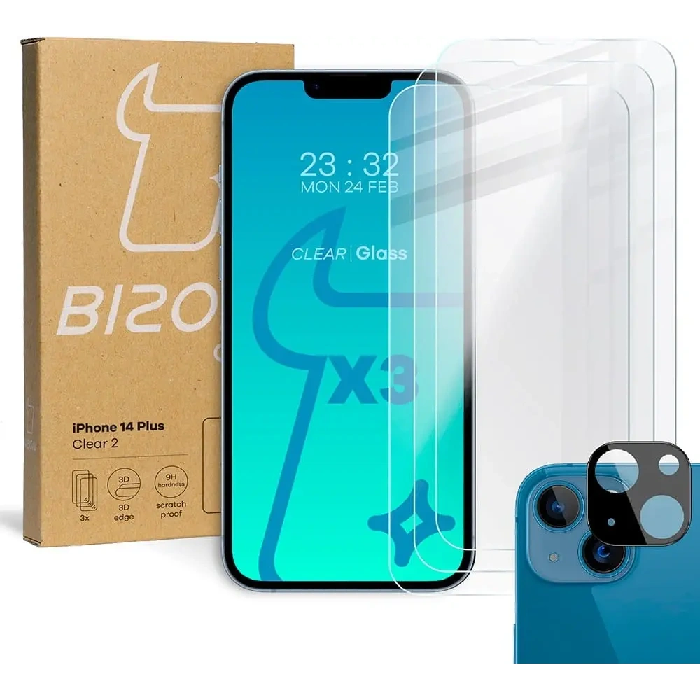 Wholesale BIZON 3x screen glass + camera glass Apple iPhone 14 Plus - BIZ201 - {ean13} - Hurt