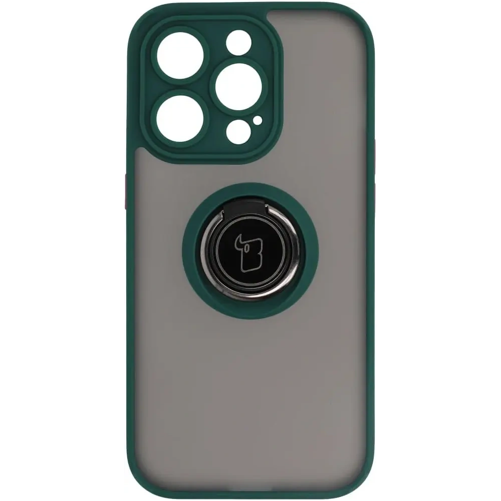 Hurtownia GSM - Etui z uchwytem na palec Bizon Case Hybrid Ring do Apple iPhone 14 Pro kouřové s tmavozeleným rámem - BIZ233 - {ean13} - Hurt