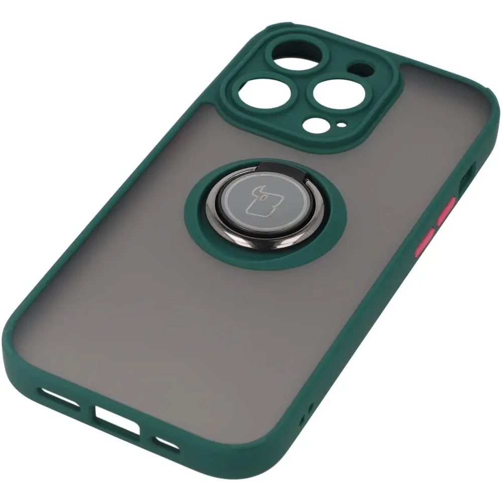 Hurtownia GSM - Etui z uchwytem na palec Bizon Case Hybrid Ring do Apple iPhone 14 Pro kouřové s tmavozeleným rámem - BIZ233 - {ean13} - Hurt