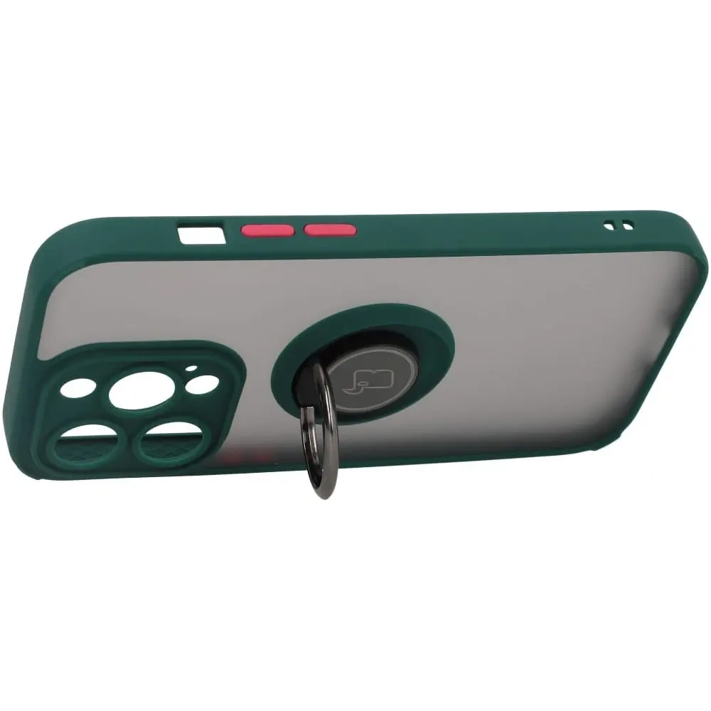 Hurtownia GSM - Etui z uchwytem na palec Bizon Case Hybrid Ring do Apple iPhone 14 Pro kouřové s tmavozeleným rámem - BIZ233 - {ean13} - Hurt