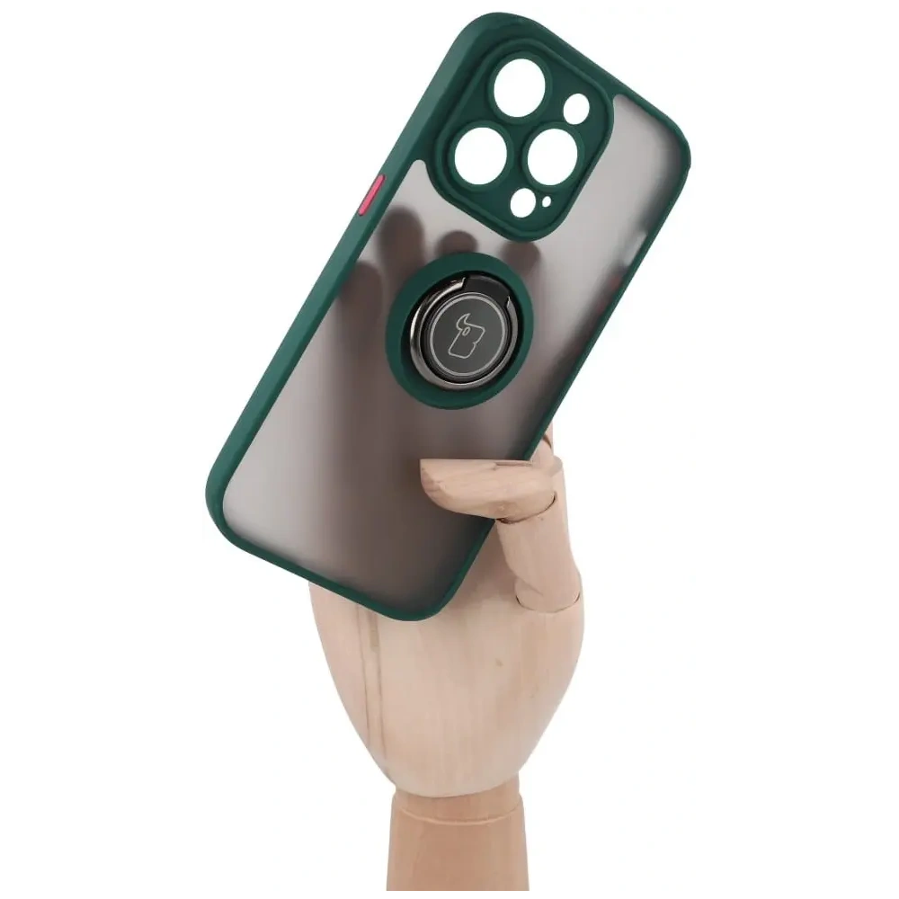 Hurtownia GSM - Etui z uchwytem na palec Bizon Case Hybrid Ring do Apple iPhone 14 Pro kouřové s tmavozeleným rámem - BIZ233 - {ean13} - Hurt