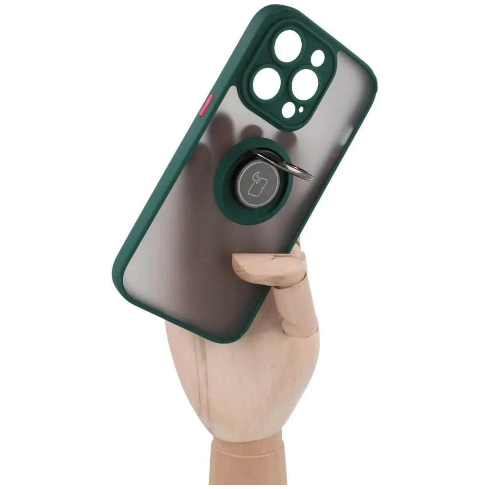 Hurtownia GSM - Etui z uchwytem na palec Bizon Case Hybrid Ring do Apple iPhone 14 Pro kouřové s tmavozeleným rámem - BIZ233 - {ean13} - Hurt
