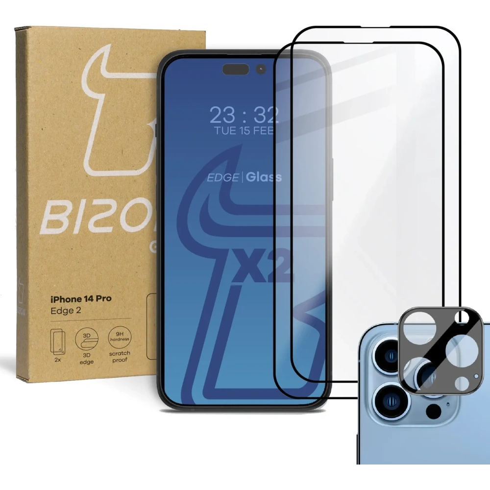 Wholesale BIZON 2x screen glass + camera glass Apple iPhone 14 Pro - BIZ237 - {ean13} - Hurt