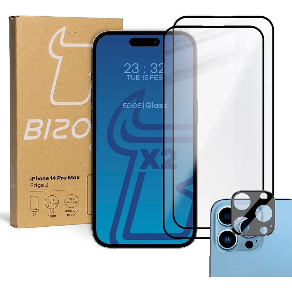 Wholesale BIZON 2x screen glass + camera glass Apple iPhone 14 Pro Max - BIZ250 - {ean13} - Hurt