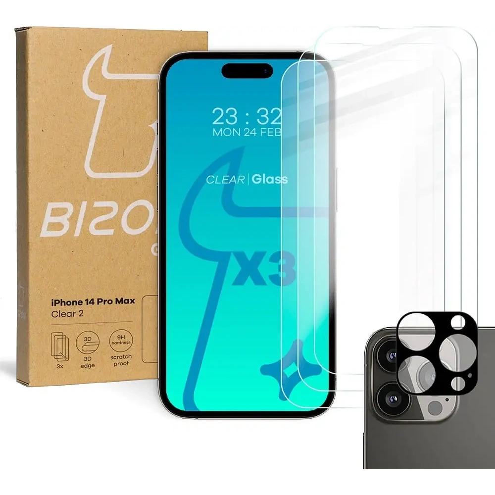Wholesale BIZON 3x screen glass + camera glass Apple iPhone 14 Pro Max - BIZ253 - {ean13} - Hurt