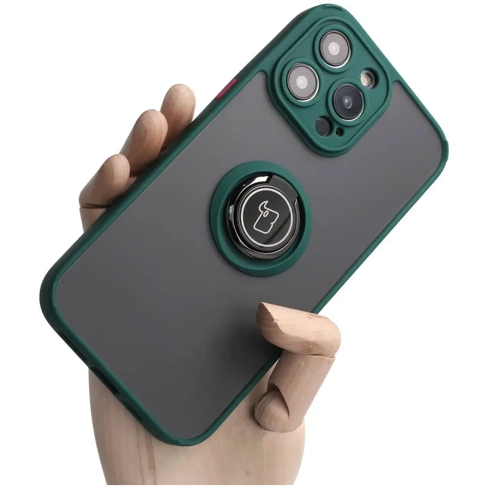 Wholesale Bizon Case Hybrid Ring Apple iPhone 14 Pro Max smoky with a dark green frame - BIZ256 - {ean13} - Hurt