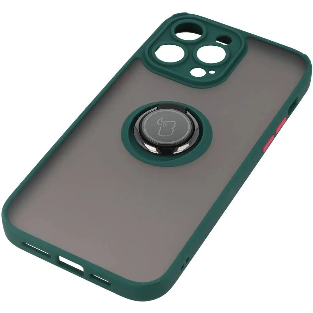 Wholesale Bizon Case Hybrid Ring Apple iPhone 14 Pro Max smoky with a dark green frame - BIZ256 - {ean13} - Hurt